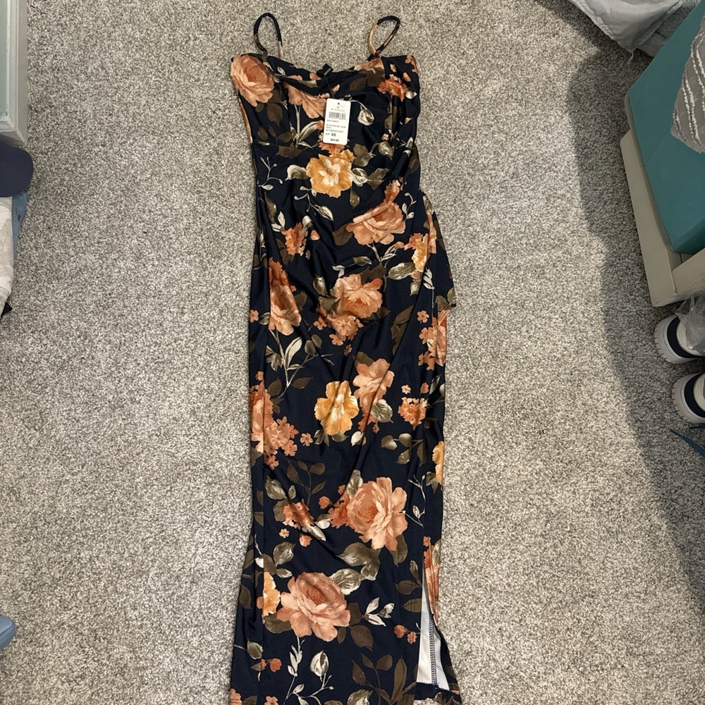Windsor Navy and Orange Floral Maxi Dress